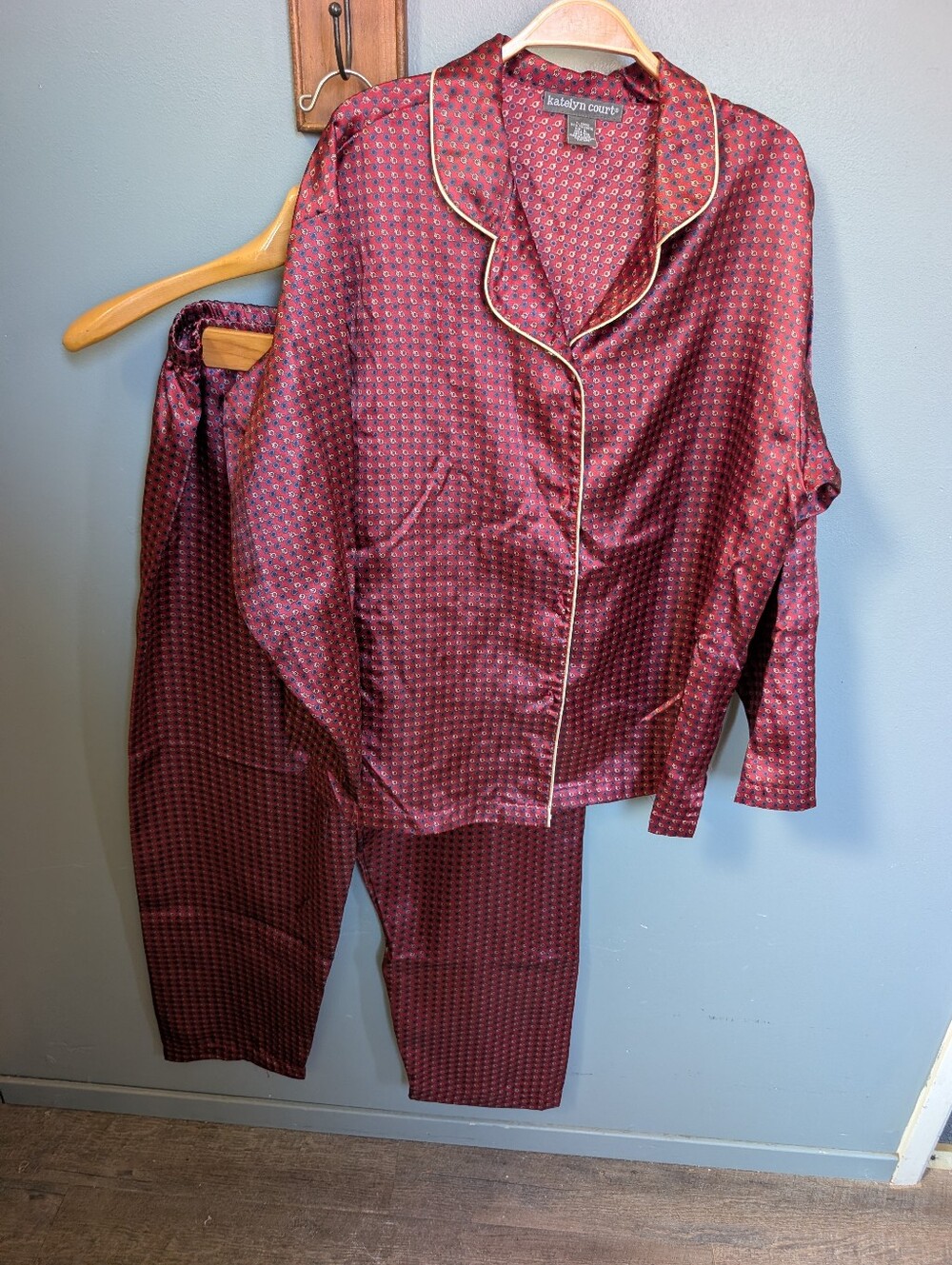 Katelyn Court Burgundy Satin Pajama Set with Contrast Piping